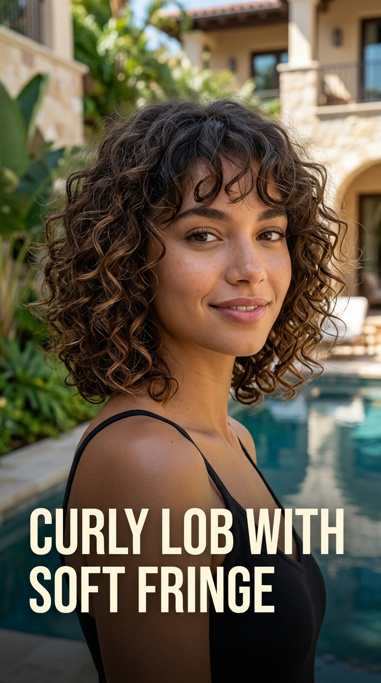 Curly Lob with Soft Fringe