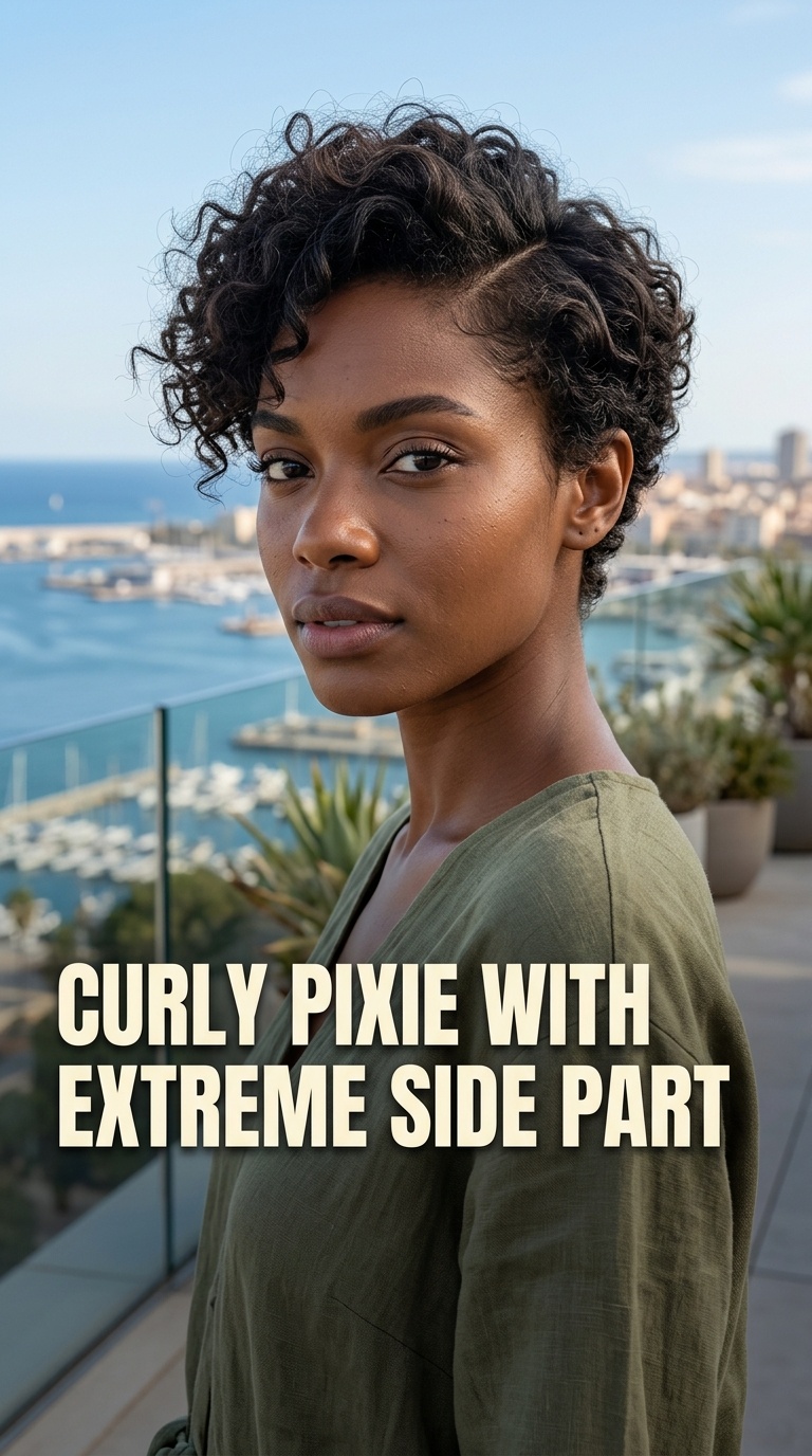 Curly Pixie with Extreme Side Part