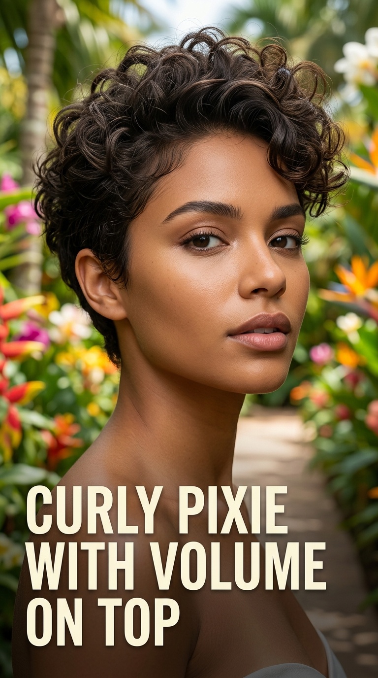 Curly Pixie with Volume on Top