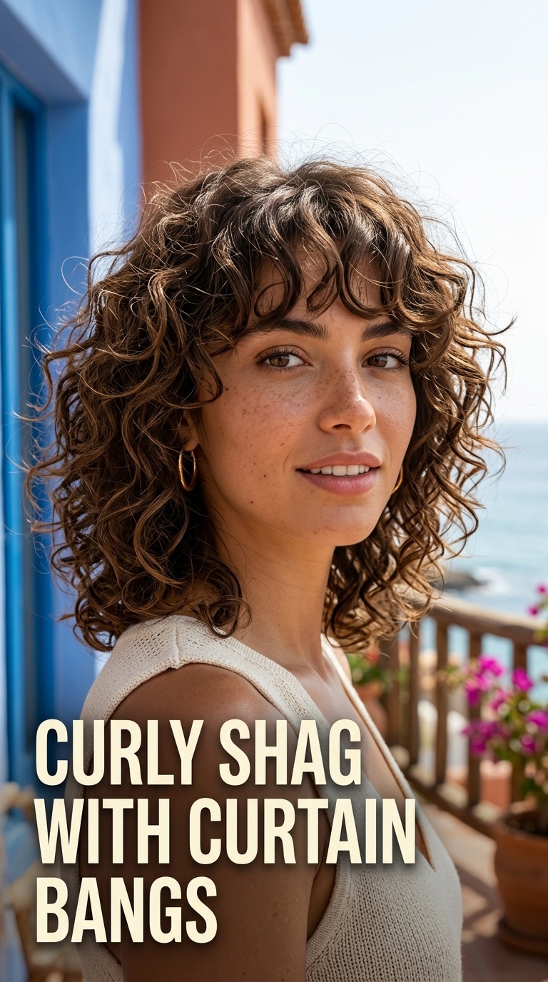 Curly Shag with Curtain Bangs