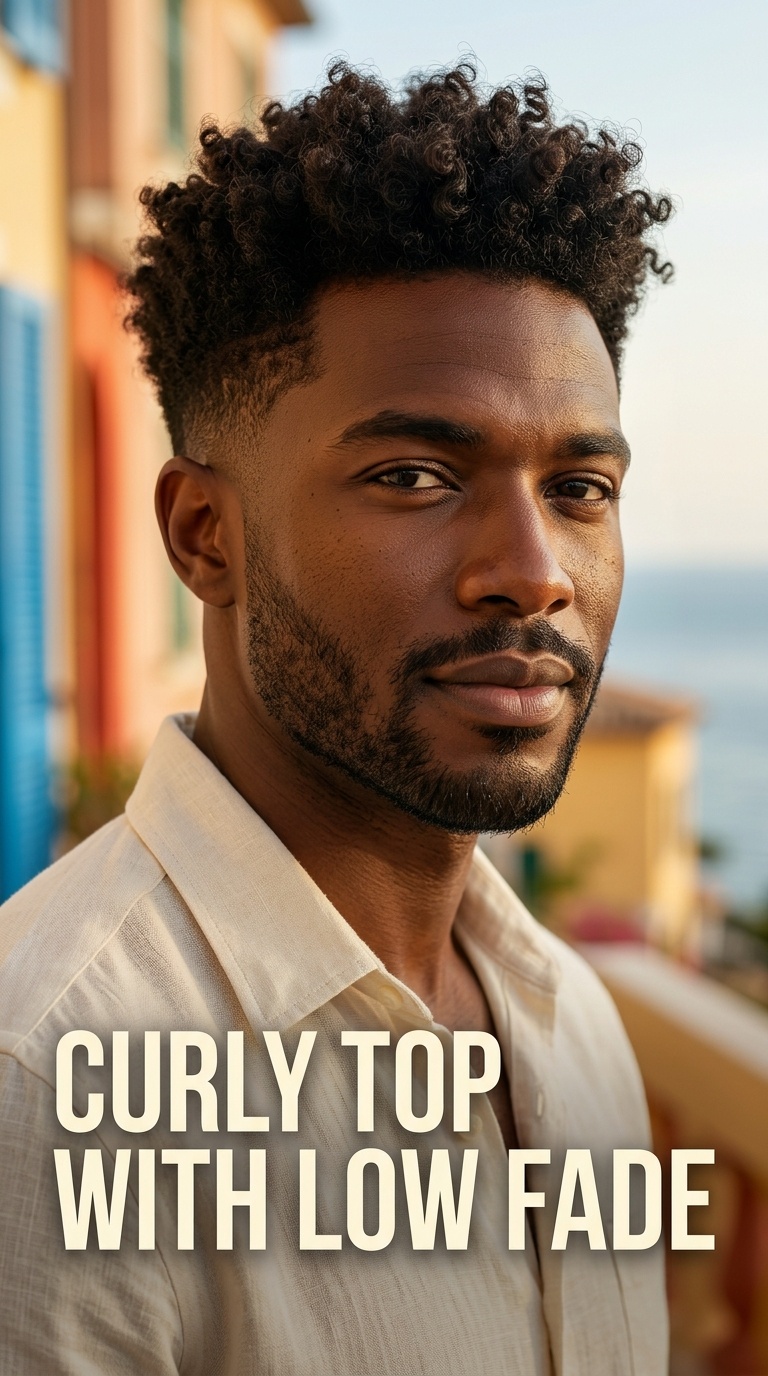 Curly Top with Low Fade