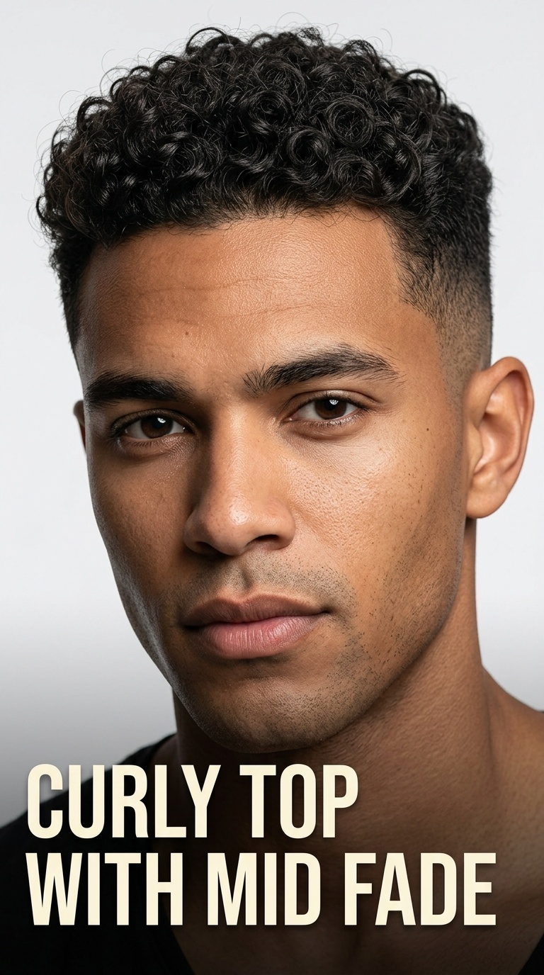 Curly Top with Mid Fade