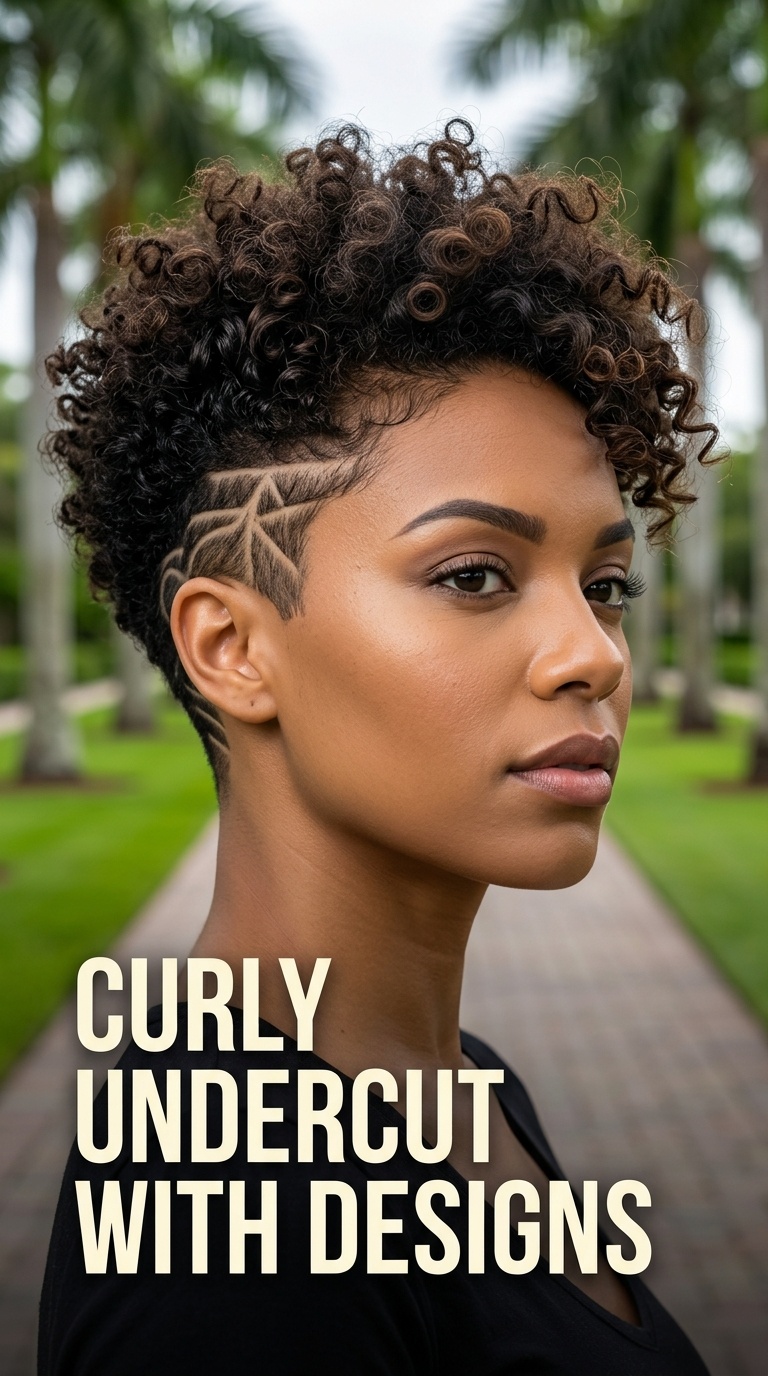 Curly Undercut with Designs
