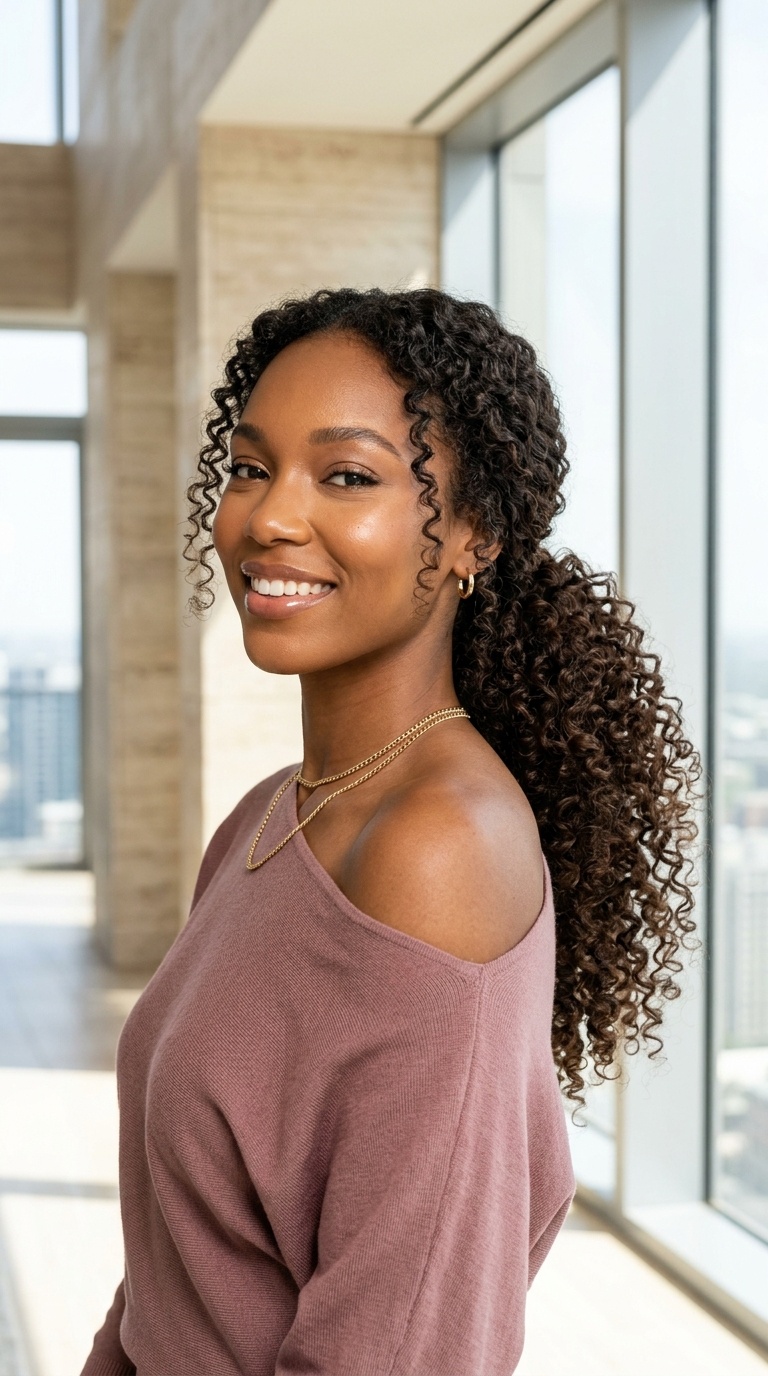 Curly Wig Low Ponytail Style