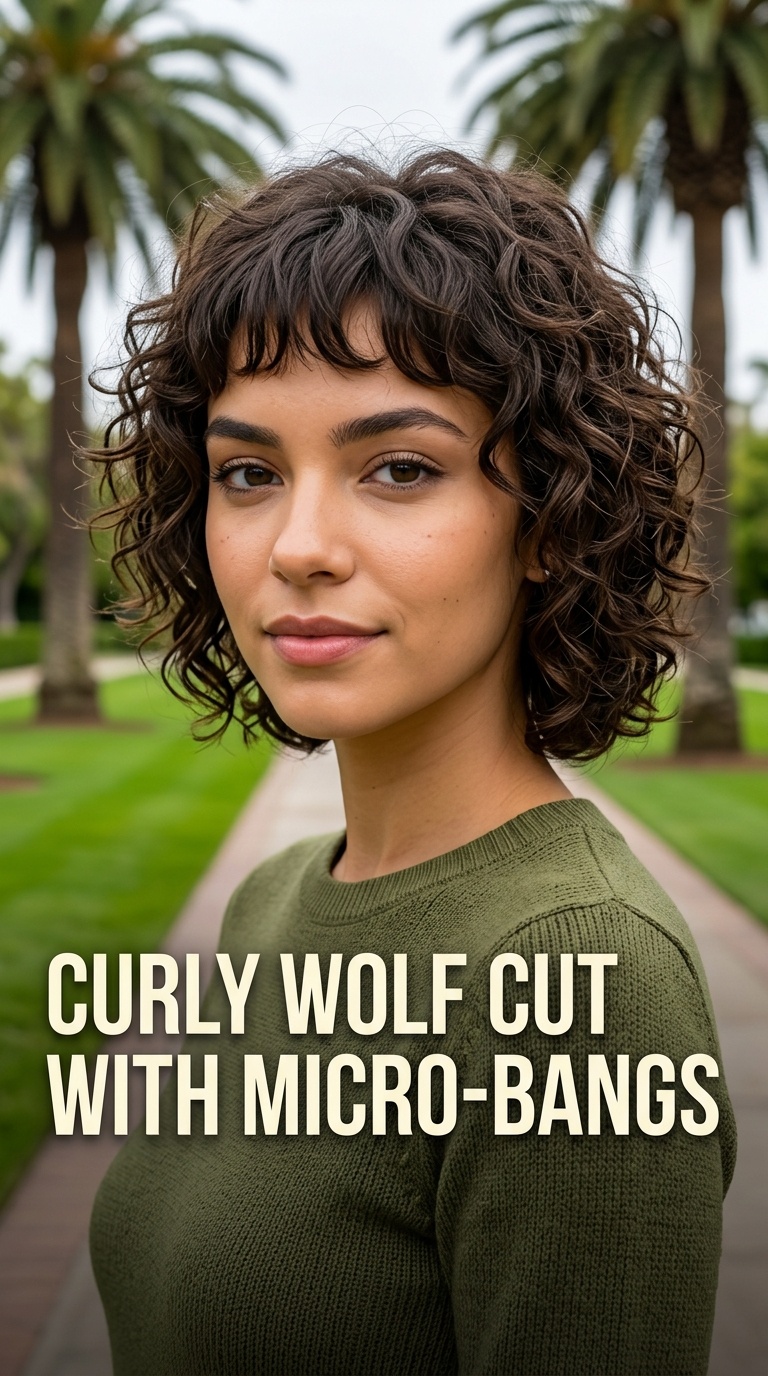 Curly Wolf Cut with Micro-Bangs
