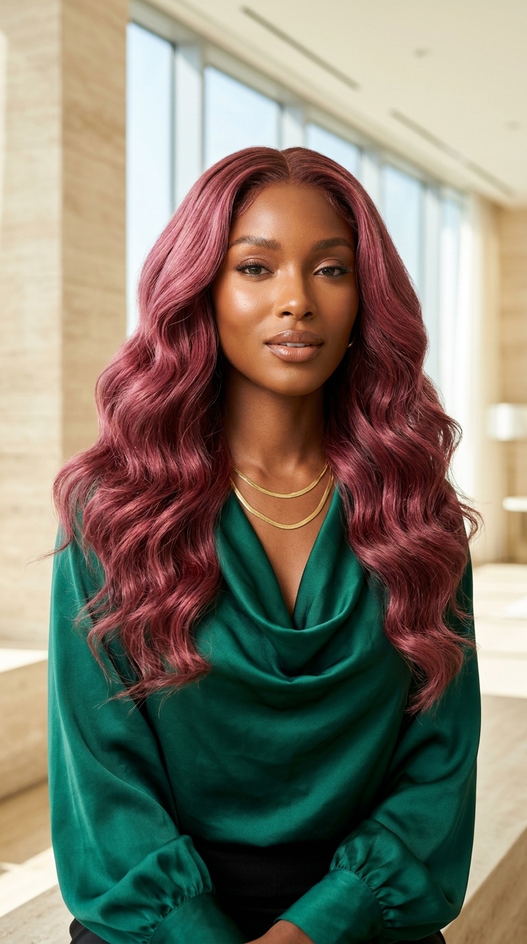 Dark Pink Deep Wave Wigs