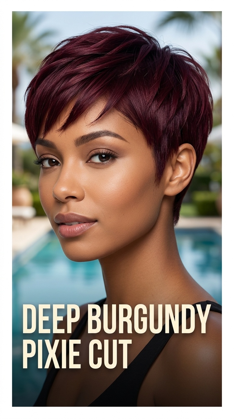 Deep Burgundy Pixie Cut