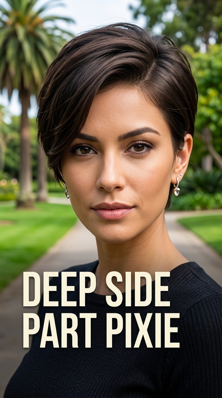 Deep Side Part Pixie