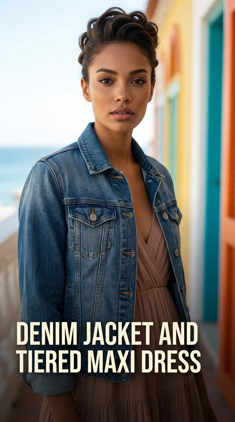Denim Jacket and Tiered Maxi Dress