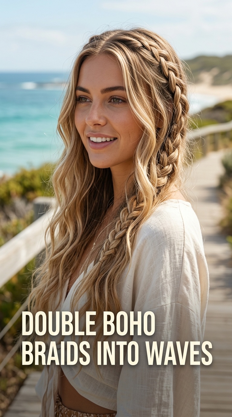 Double Boho Braids into Waves