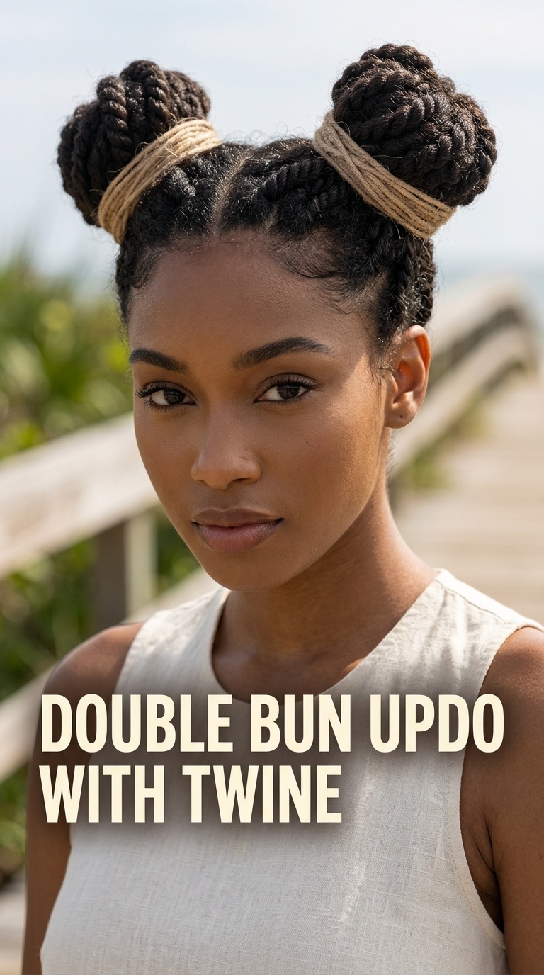 Double Bun Updo with Twine