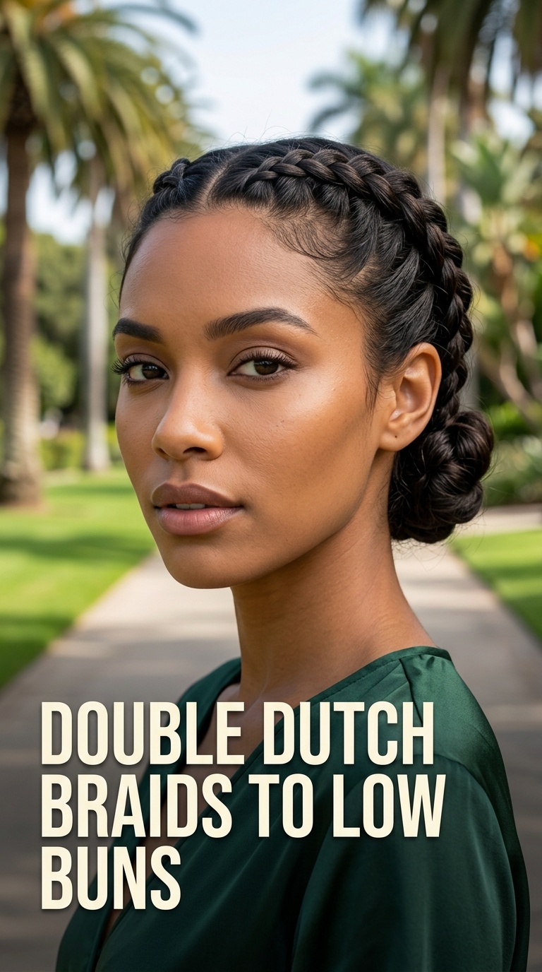 Double Dutch Braids to Low Buns