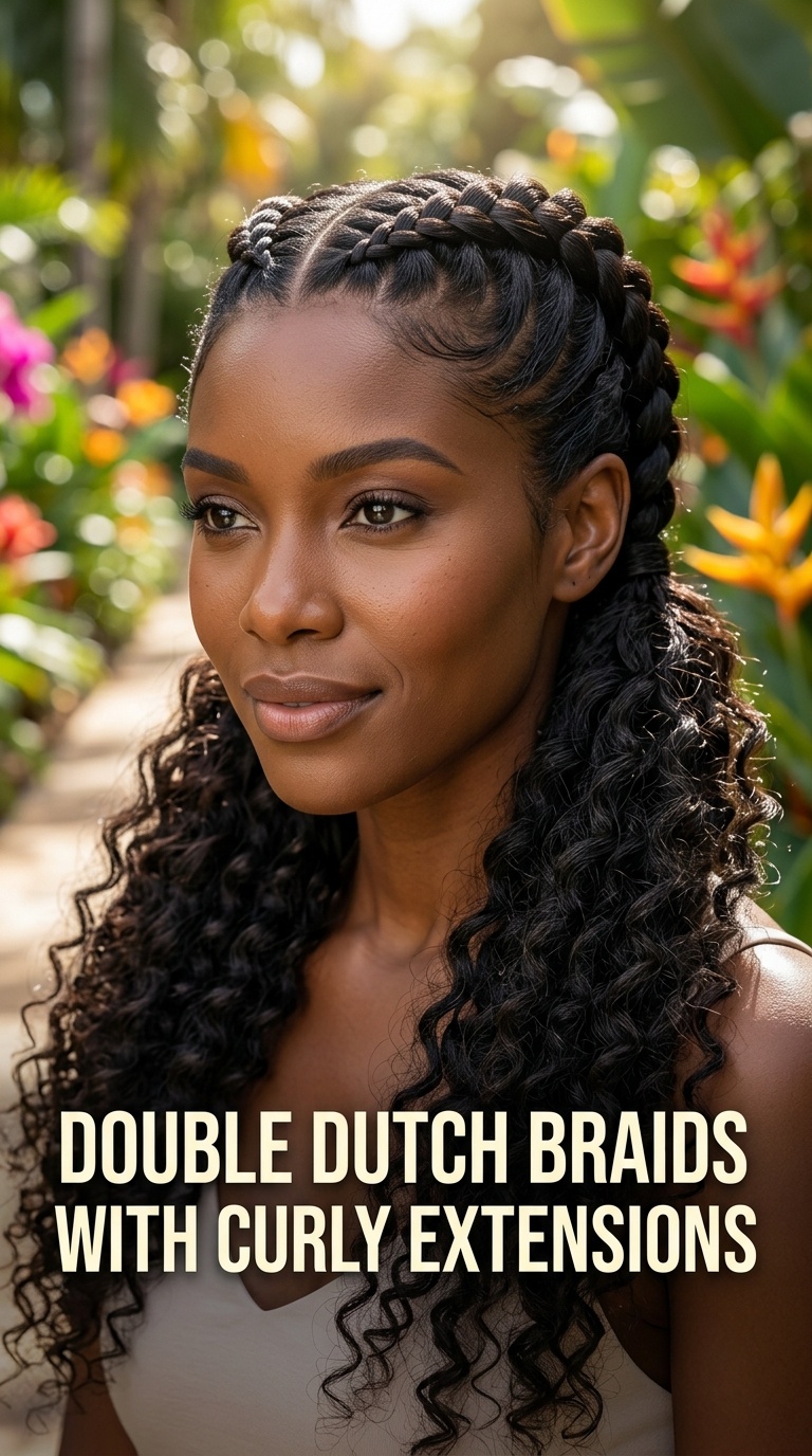 Double Dutch Braids with Curly Extensions