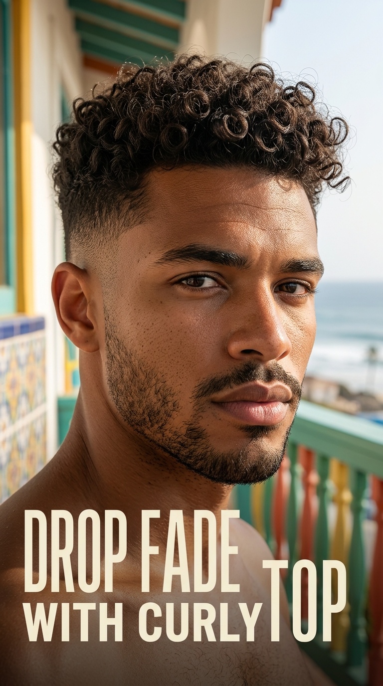 Drop Fade with Curly Top