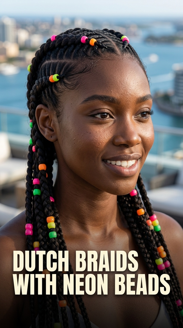 Dutch Braids with Neon Beads