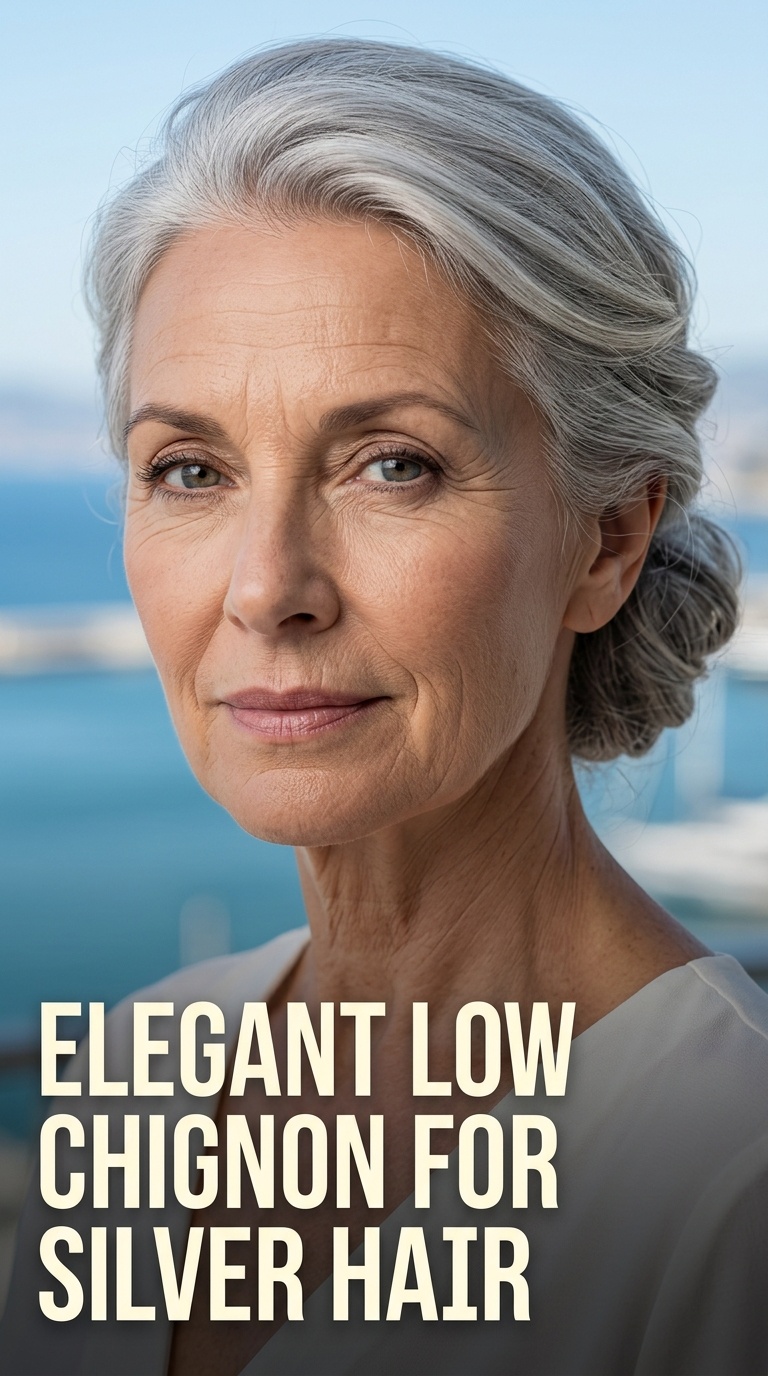 Elegant Low Chignon for Silver Hair