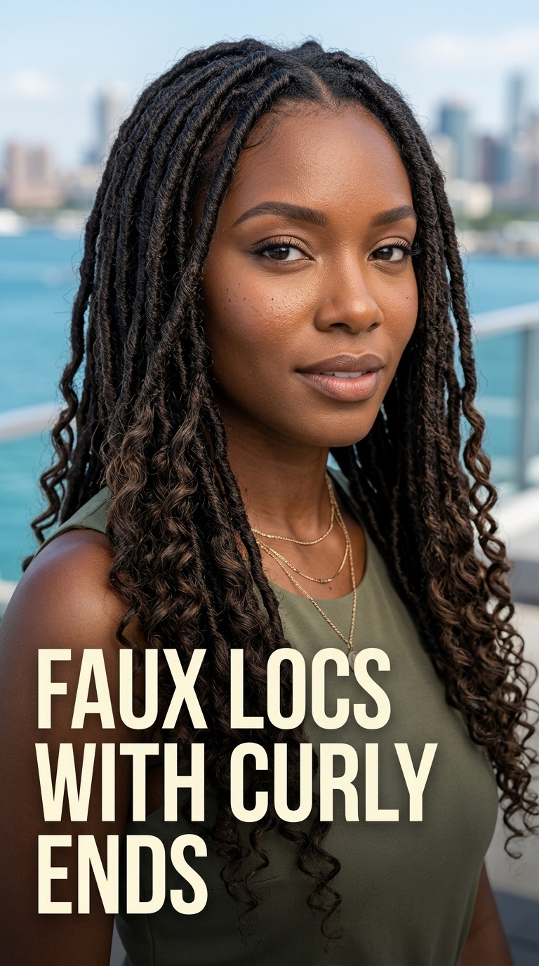 Faux Locs with Curly Ends