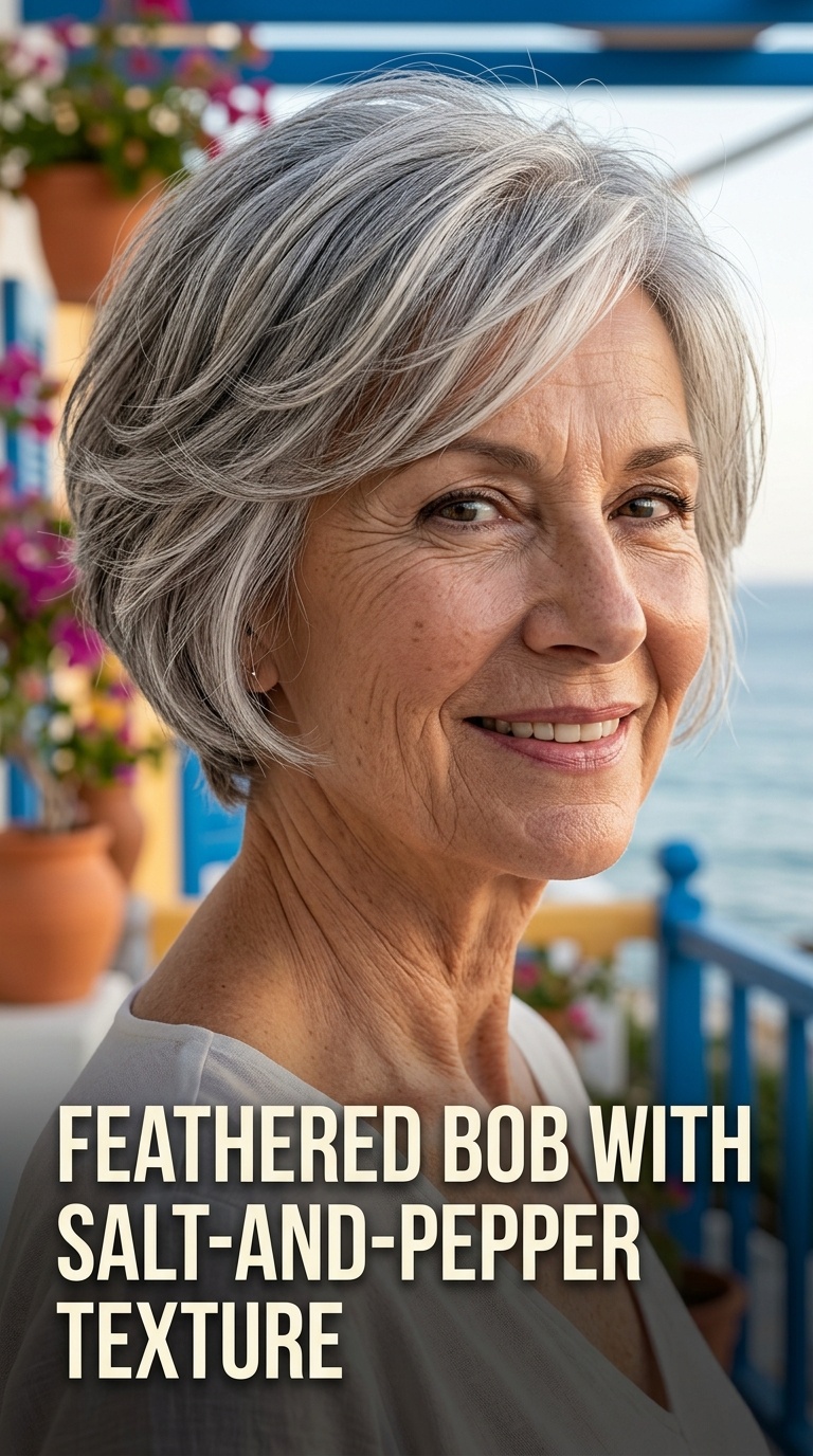 Feathered Bob with Salt-and-Pepper Texture