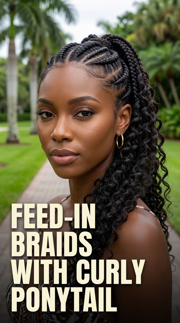 Feed-in Braids with Curly Ponytail