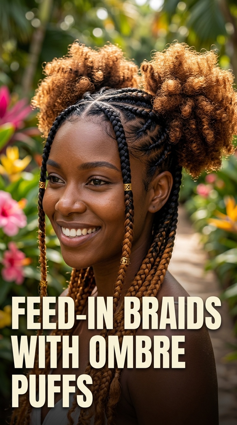 Feed-in Braids with Ombre Puffs