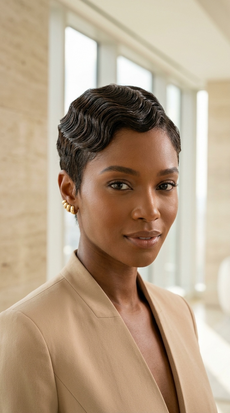 Finger Wave Pixie Cut Black Women