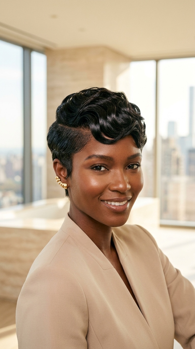Finger Wave Pixie Cut Black Women