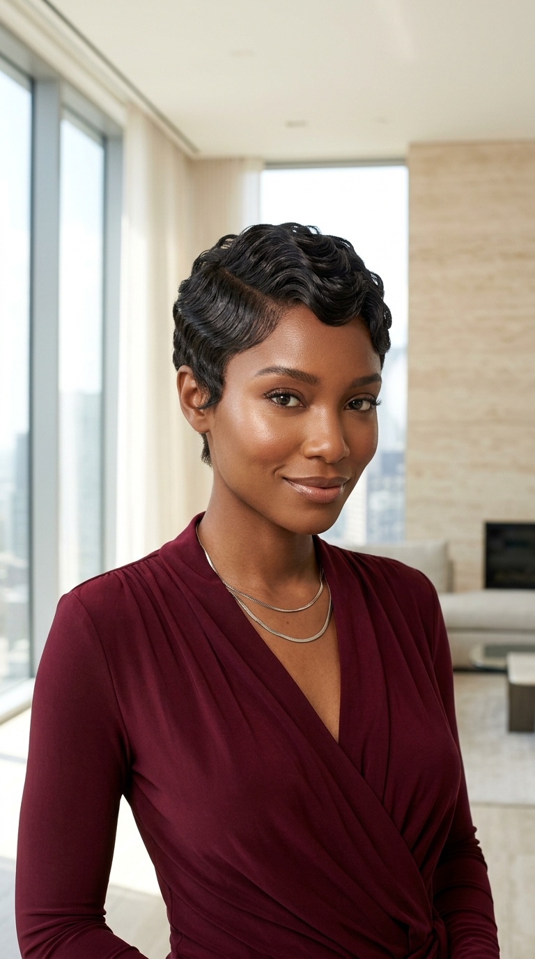 Finger Wave Pixie Haircut Black Women