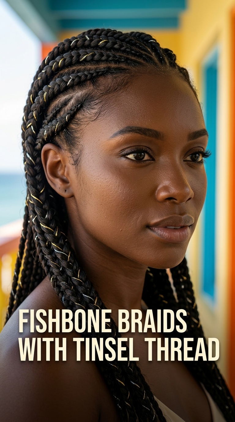 Fishbone Braids with Tinsel Thread