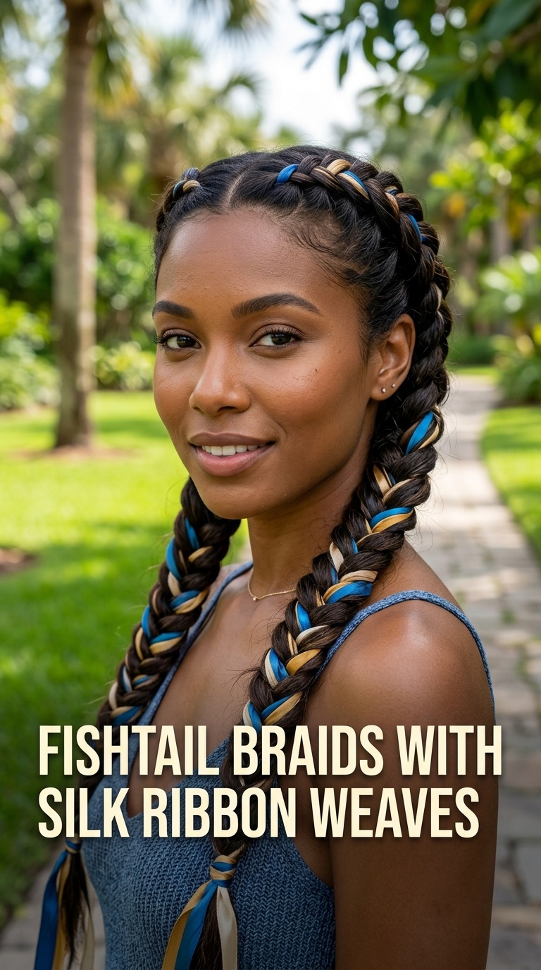 Fishtail Braids with Silk Ribbon Weaves