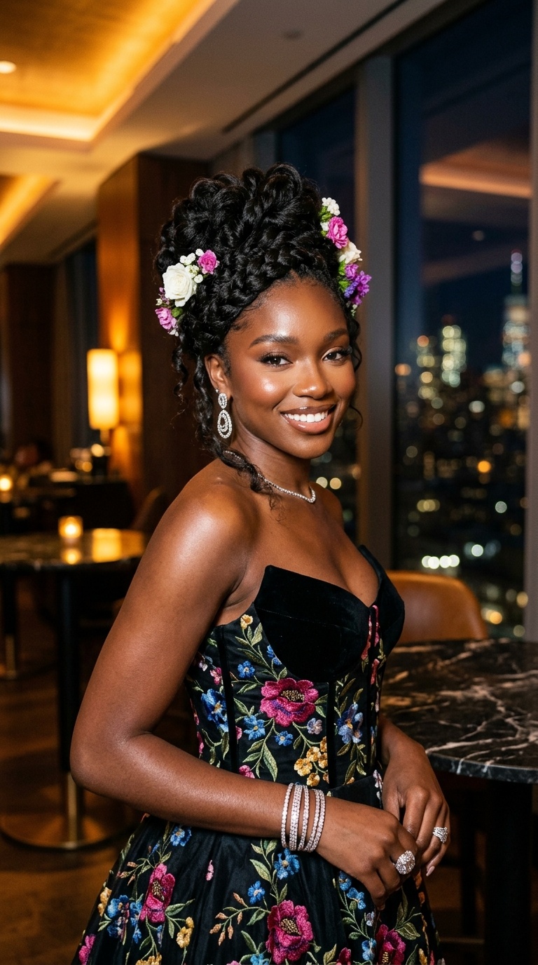 Floral Print Prom Dresses Black Women