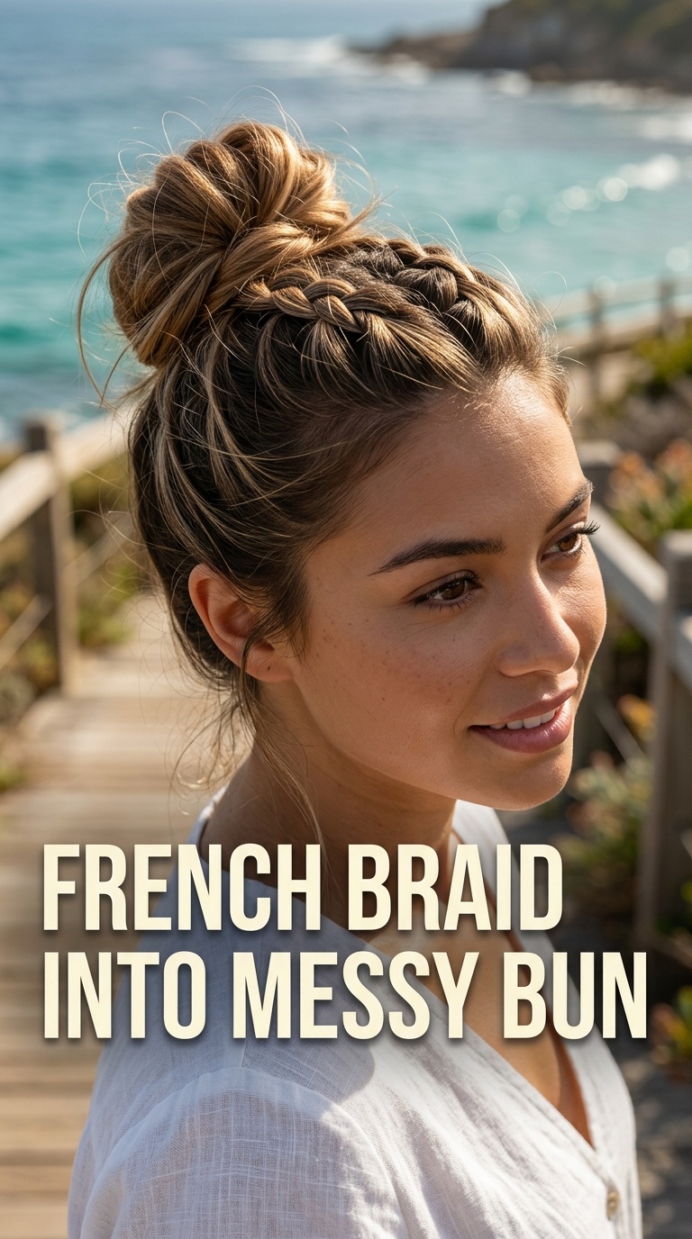 French Braid into Messy Bun