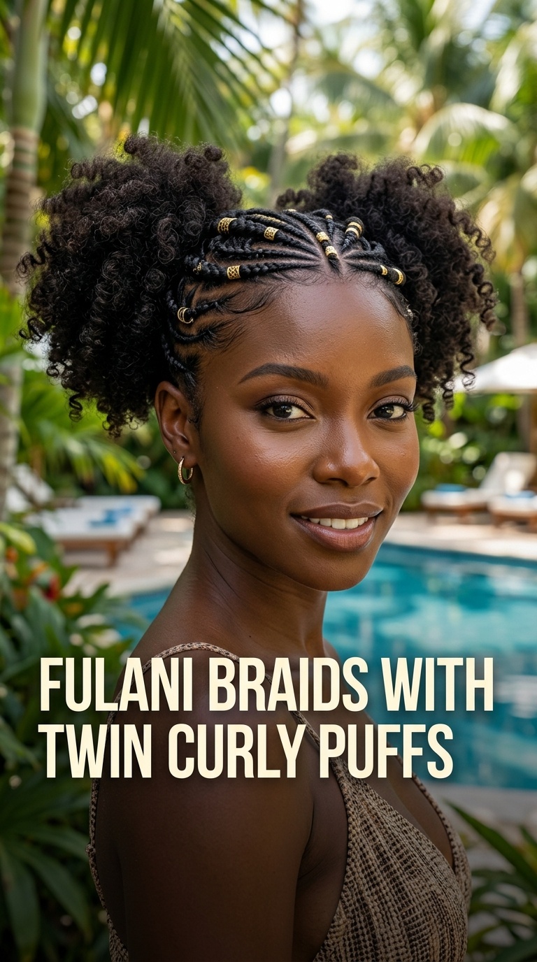 Fulani Braids with Twin Curly Puffs