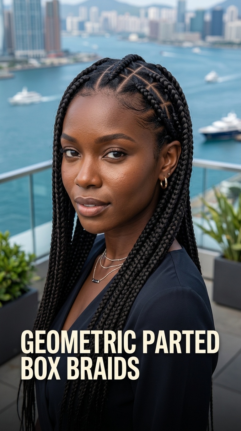 Geometric Parted Box Braids