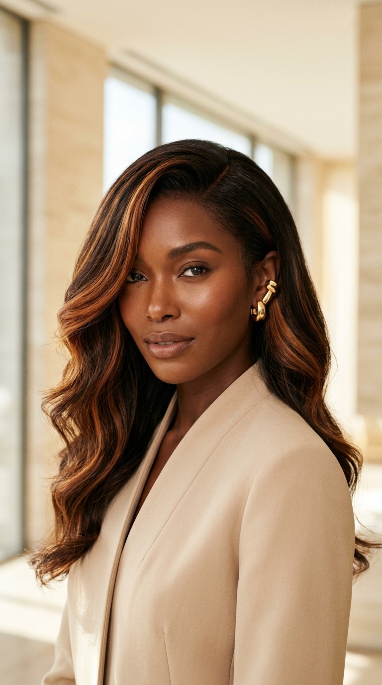 Ginger Highlights On Dark Hair