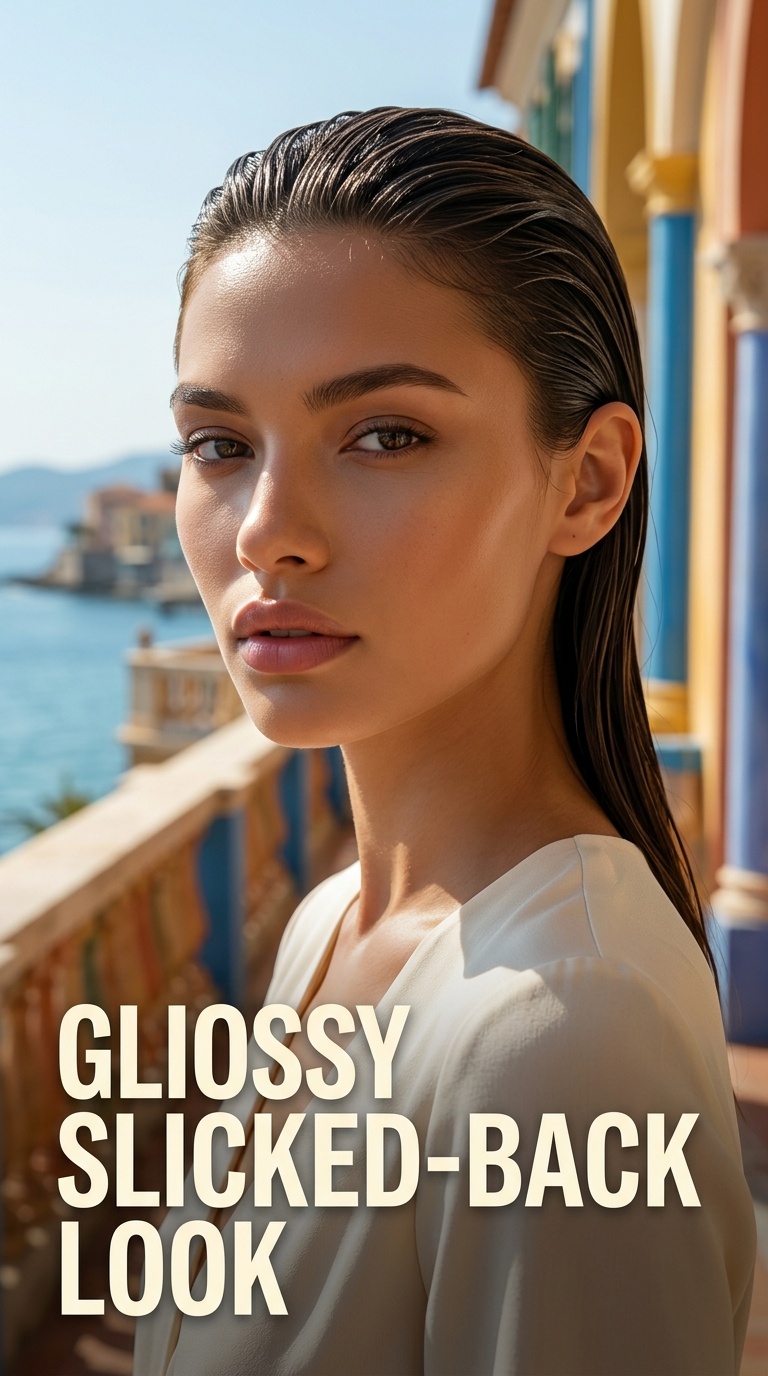 Glossy Slicked-Back Look