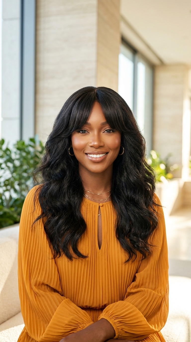 Glueless Wig Curtain Bangs Black Women