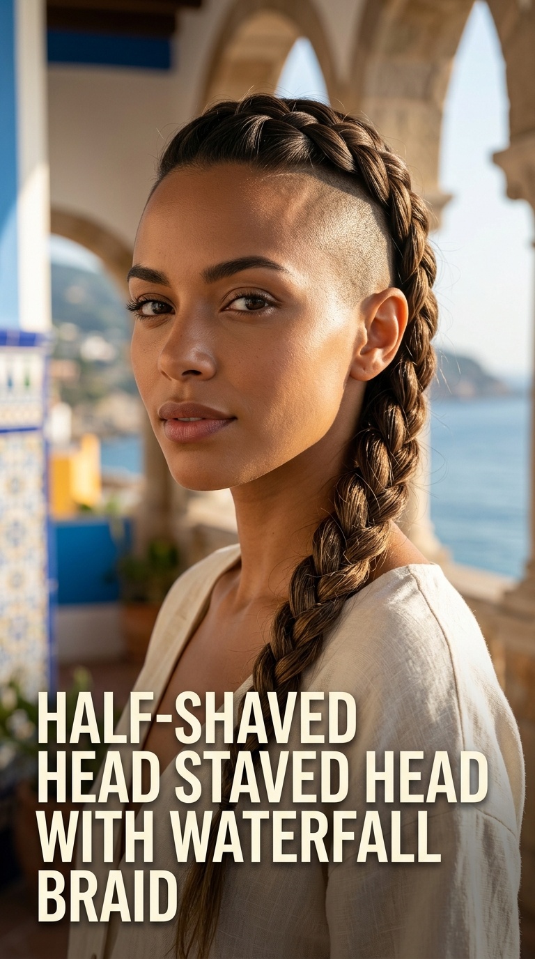 Half-Shaved Head with Waterfall Braid