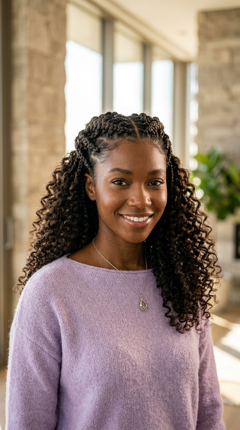 Half Up French Curl Braids