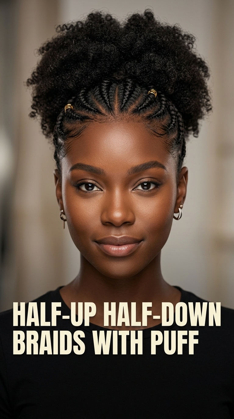 Half-Up Half-Down Braids with Puff