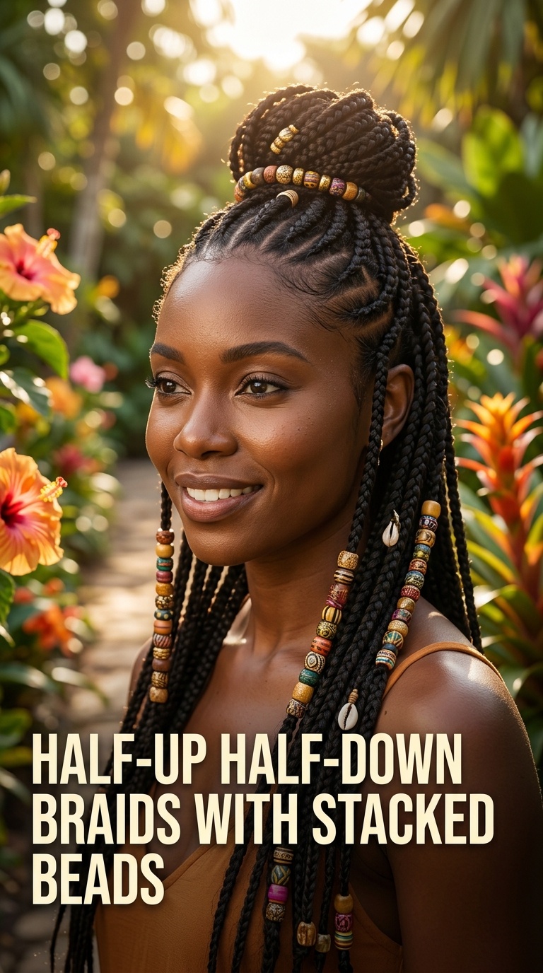 Half-Up Half-Down Braids with Stacked Beads