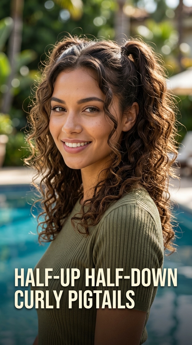 Half-Up Half-Down Curly Pigtails