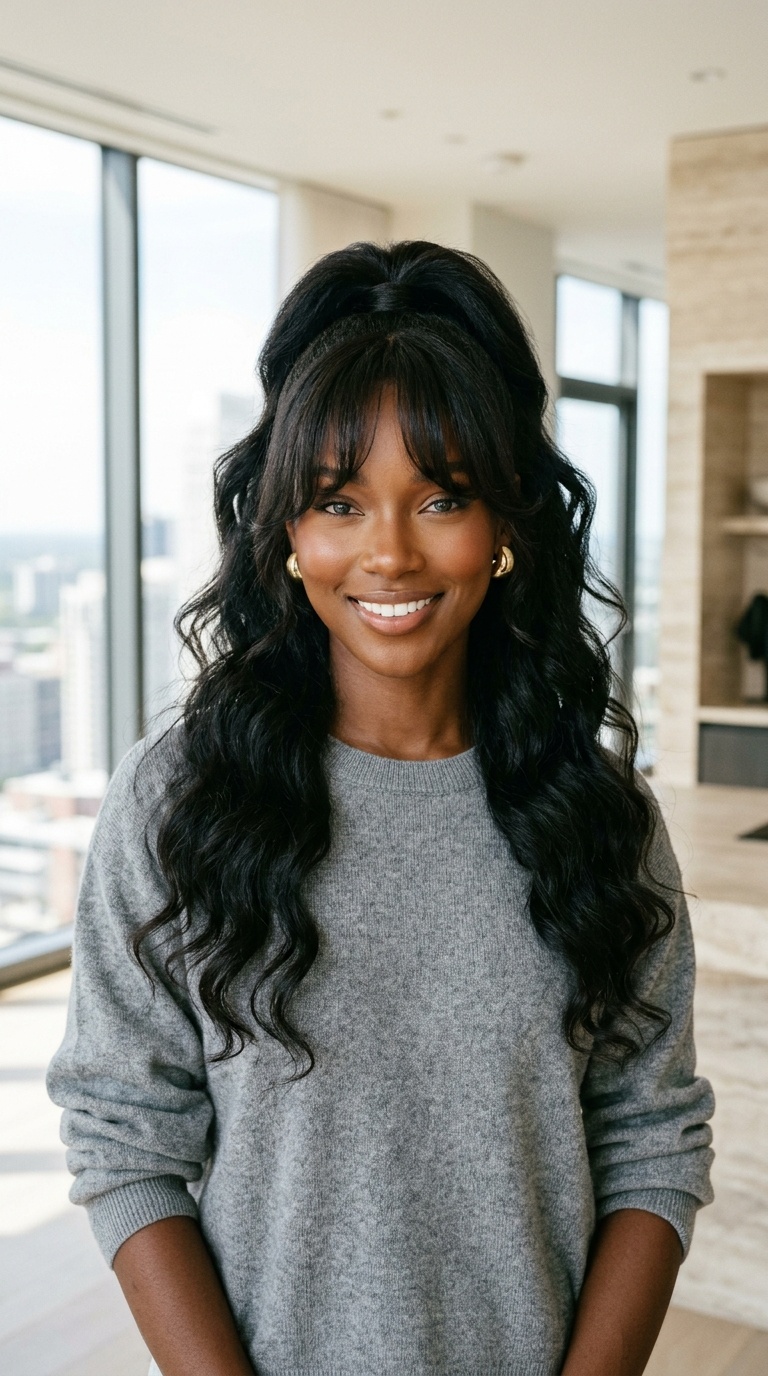Half Up Half Down Curtain Bangs