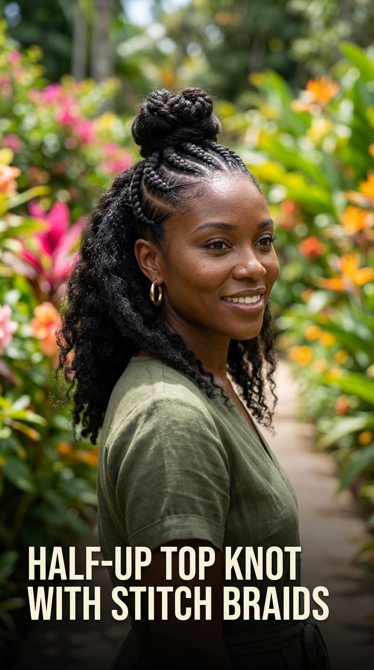 Half-Up Top Knot with Stitch Braids