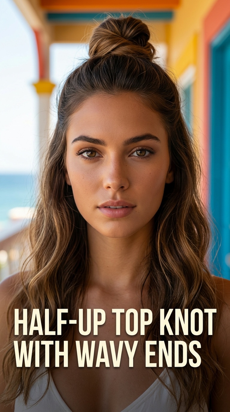 Half-Up Top Knot with Wavy Ends