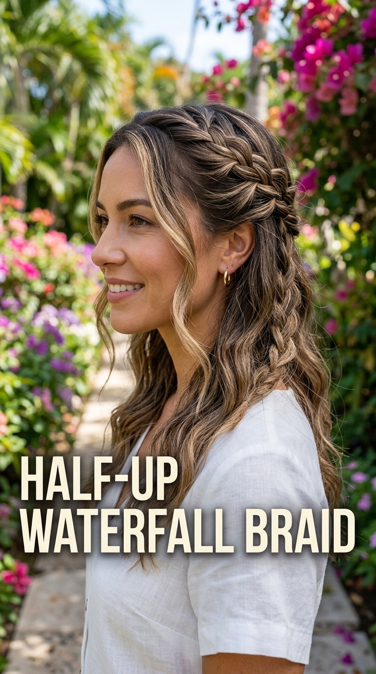 Half-Up Waterfall Braid