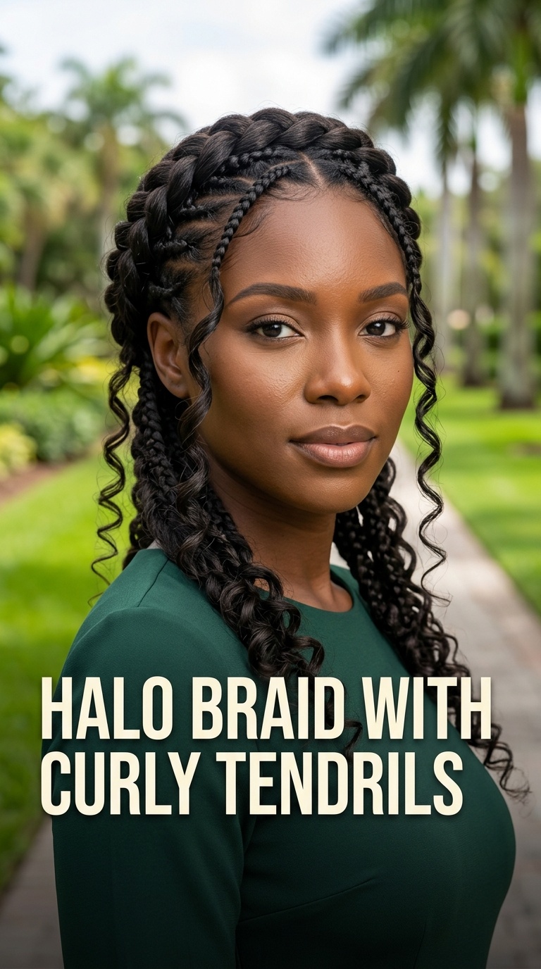 Halo Braid with Curly Tendrils