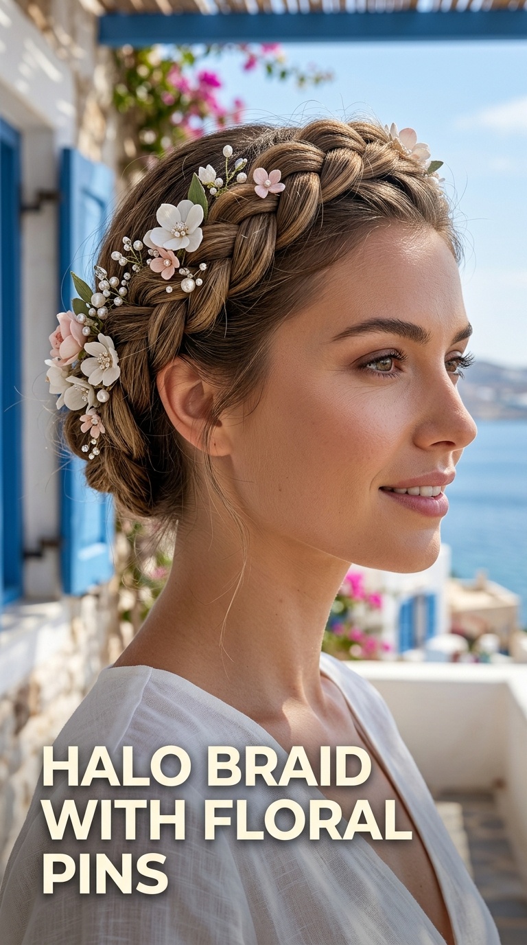 Halo Braid with Floral Pins