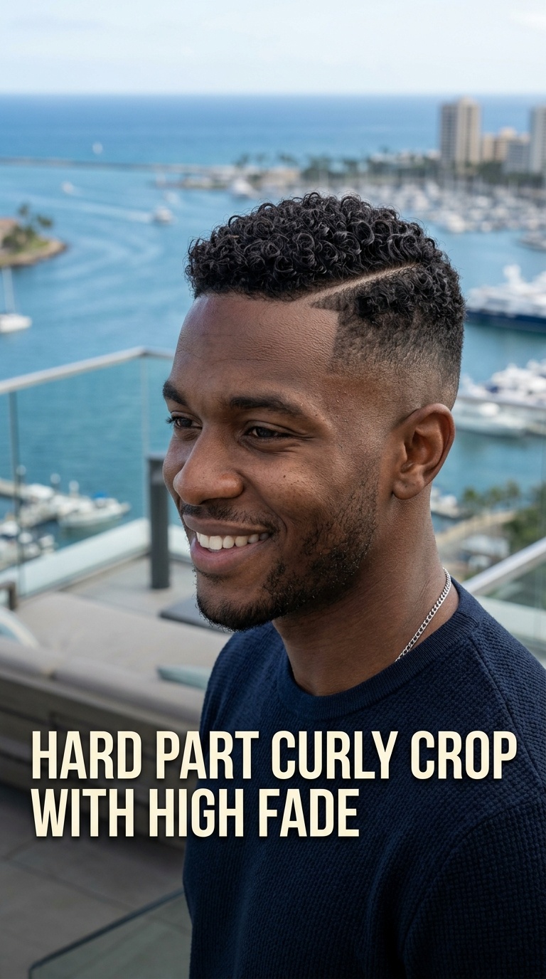 Hard Part Curly Crop with High Fade