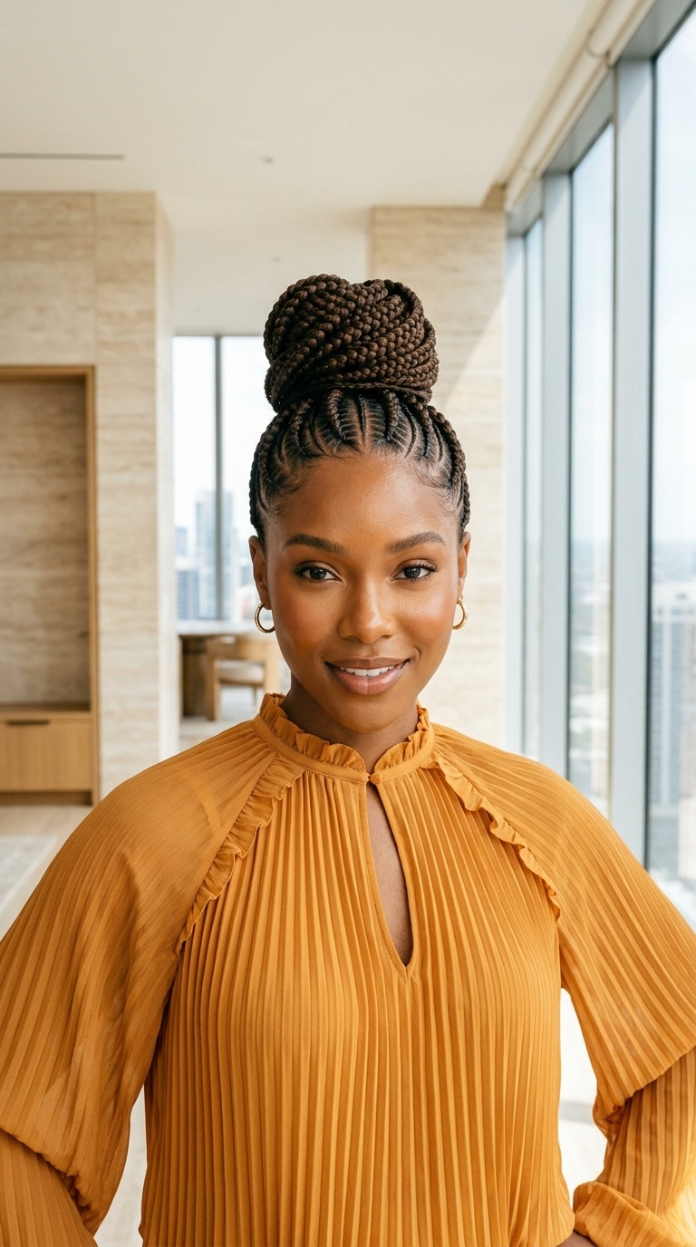High Bun Cornrow Braids Black Women