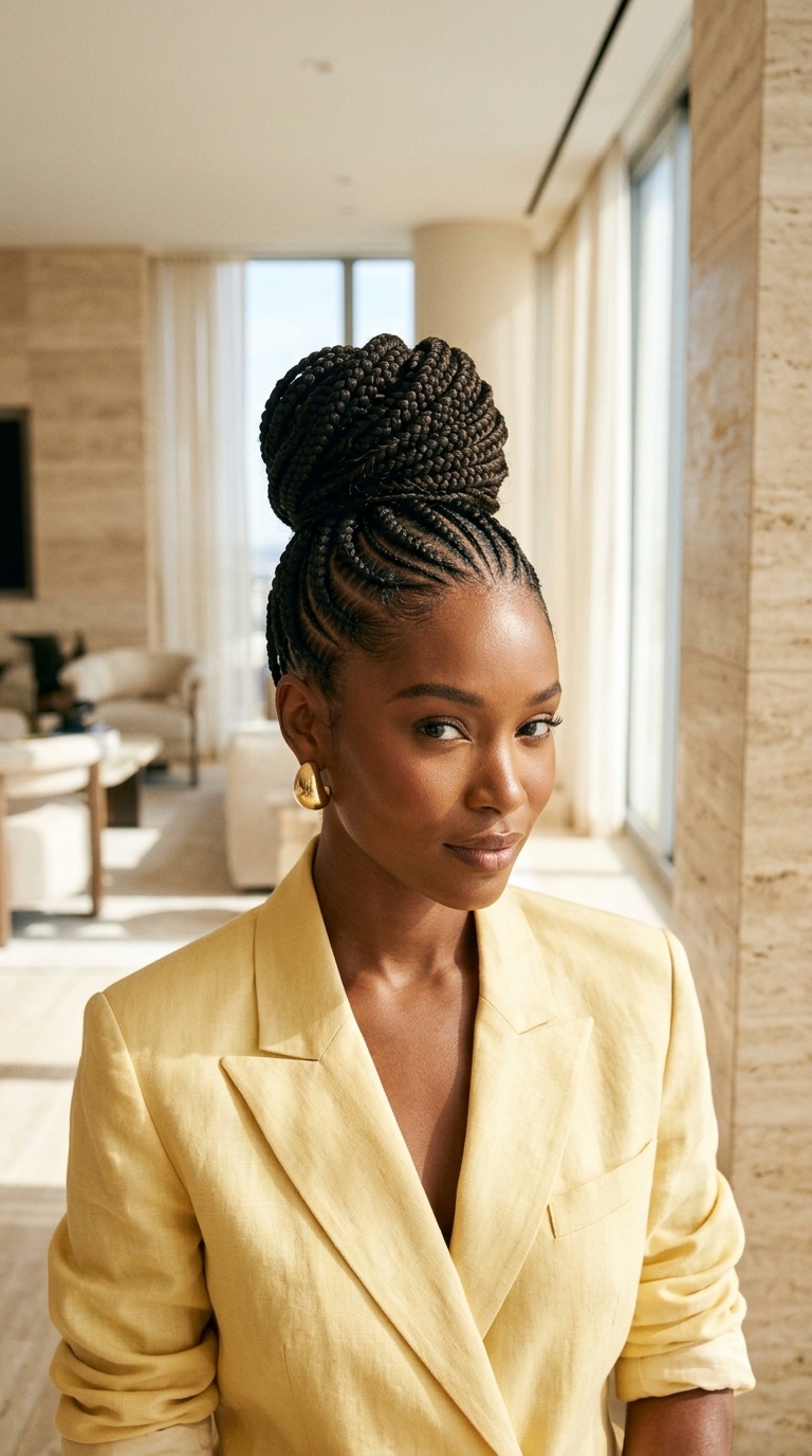 High Bun Cornrow Braids Pattern